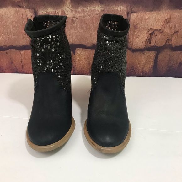 COOLWAY AINHOA BLACK LEATHER CROCHET Ankle Boots - Picture 2 of 8